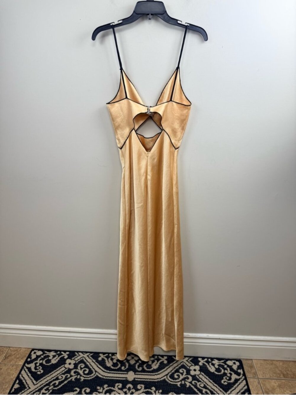 Bec & Bridge Hazel Cutout Satin Maxi Dress in a wheat color. 4 - Picture 12 of 16